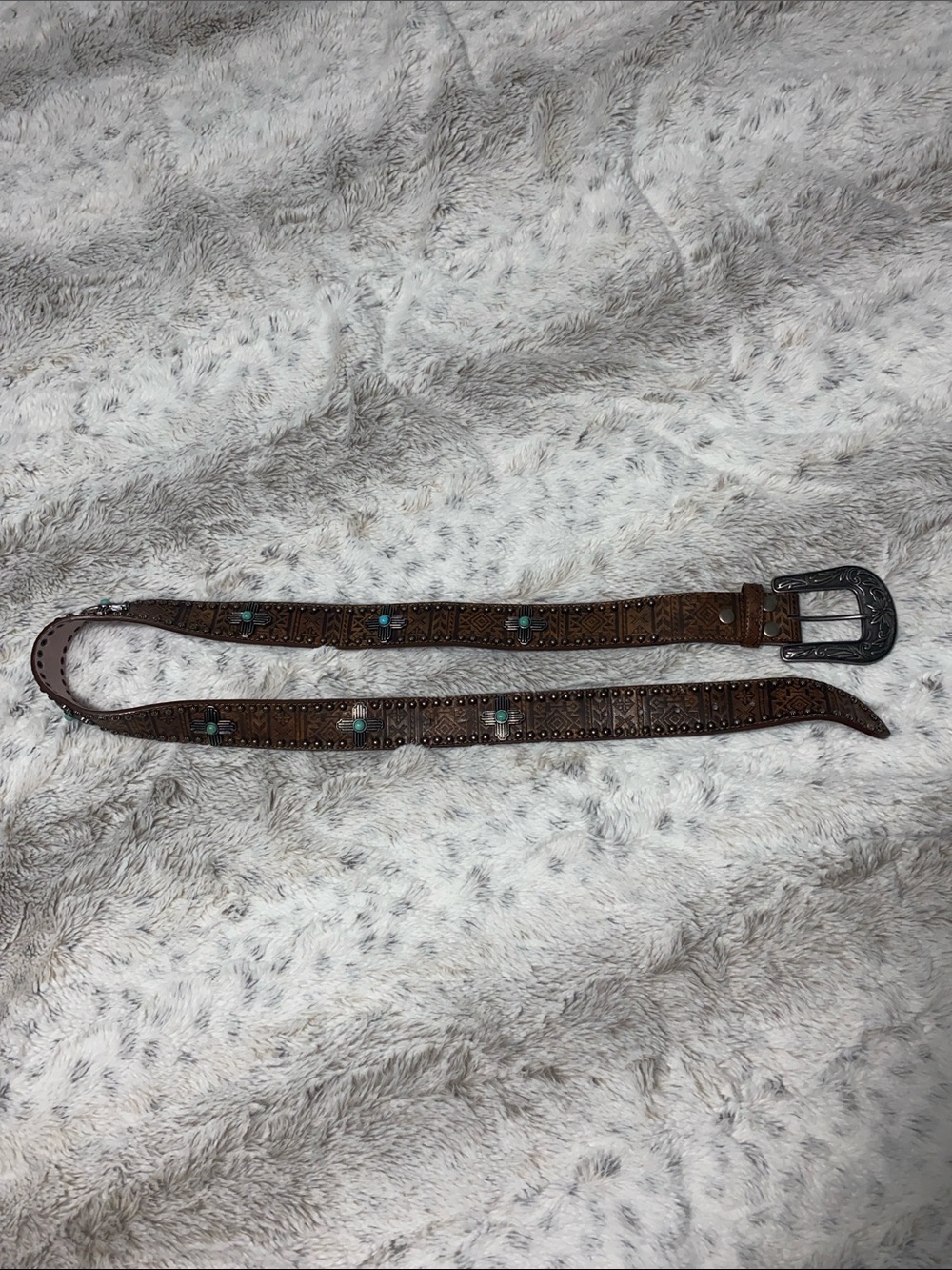 Women’s Brown Leather Western Belt with Turquoise Accents